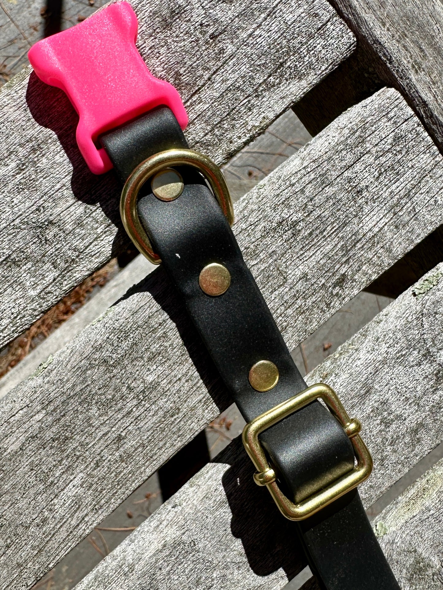 Two-Tone Collar and Leash Set Adjustable Lightweight Biothane Quick Release Buckle Collar, All Waterproof w/Solid Brass Premium Hardware, Black and Hot Pink