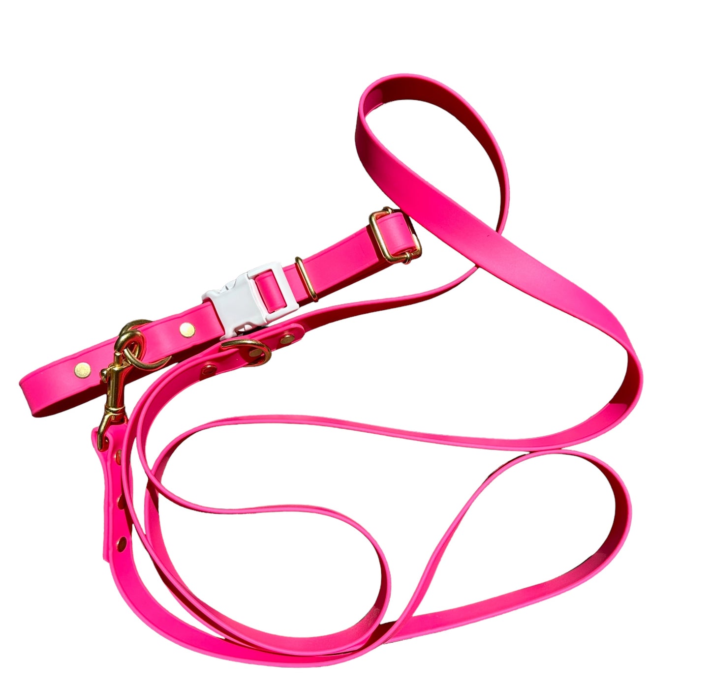 Two-Tone Collar and Leash Set Adjustable Lightweight Biothane Quick Release Buckle Collar, All Waterproof w/Solid Brass Premium Hardware, Passion Fruit Pink + White