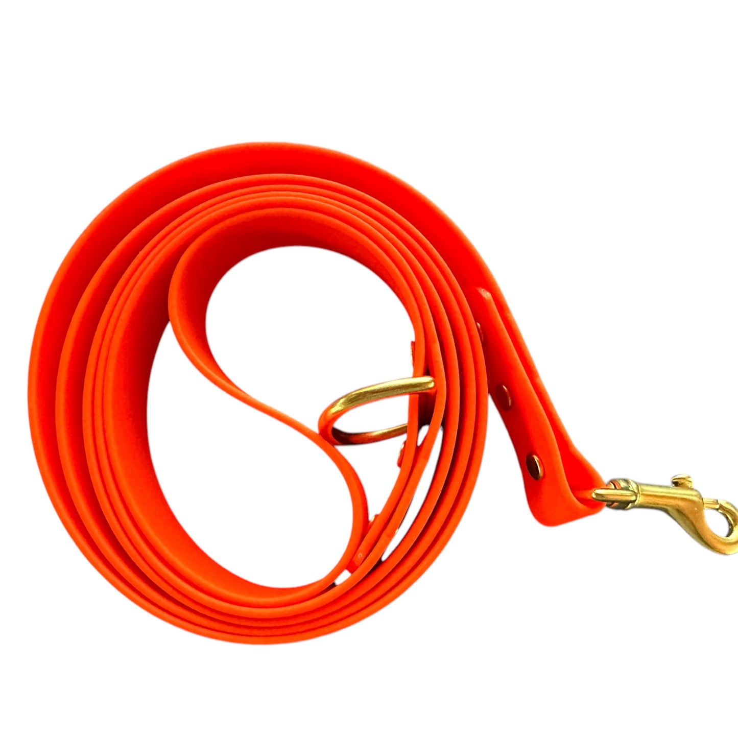 Hunter Orange Waterproof 6' (3 Widths) Leash w/Solid Brass Swivel Bolt Snap and D-ring, Odorproof, Easy to Clean, Practical Lead For Active Adventure Loving Dogs