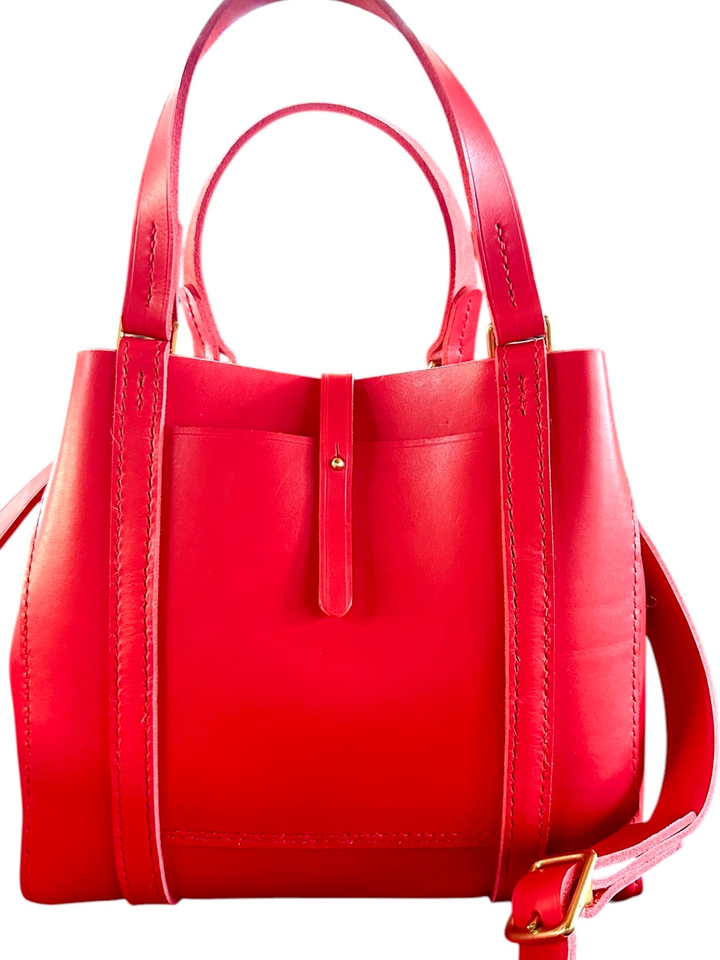 Italian Hot Red Tote Bag with 1" Adjustable Strap, Front Exterior Pocket