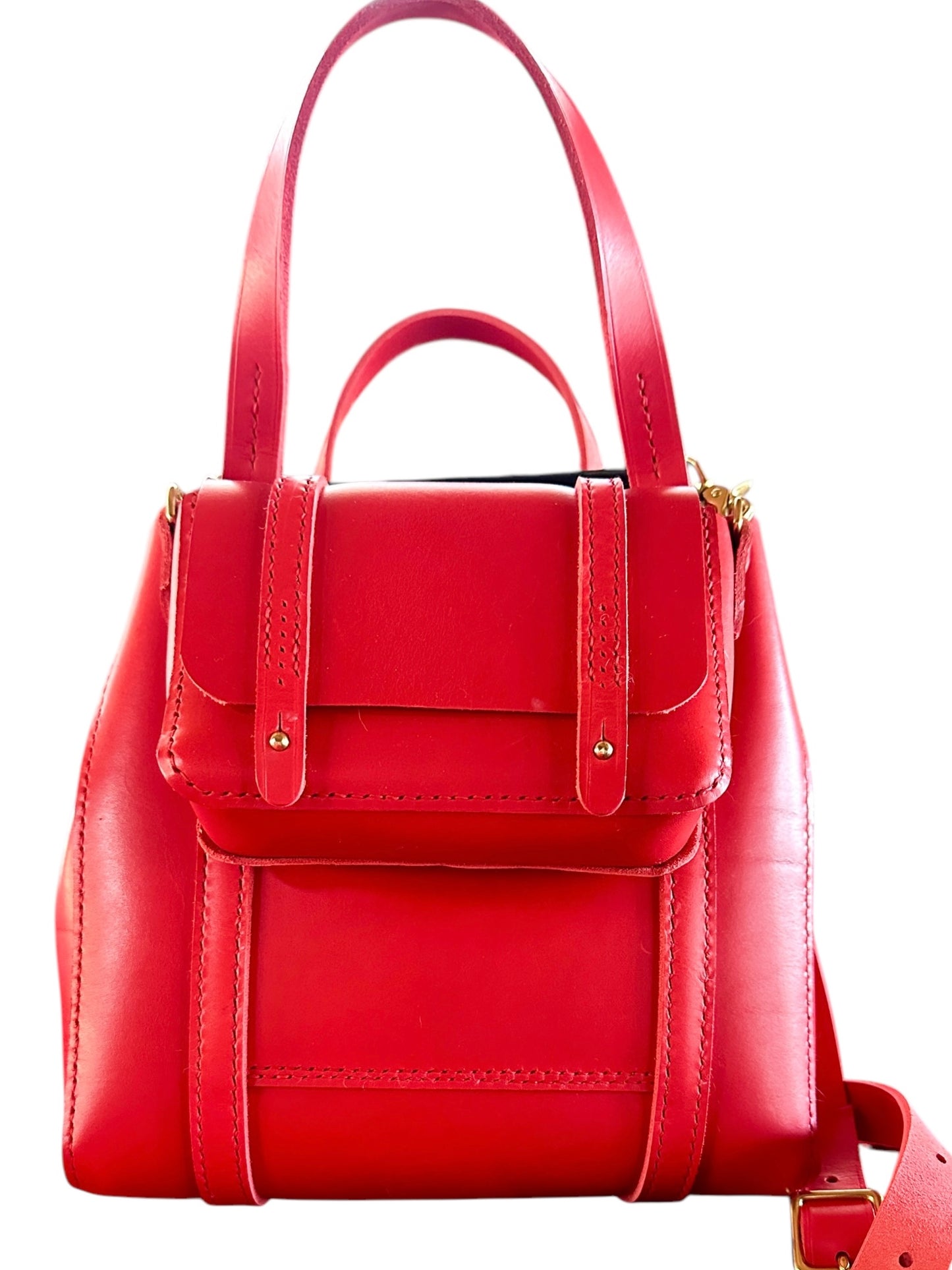 Italian Hot Red Tote Bag with 1" Adjustable Strap, Front Exterior Pocket