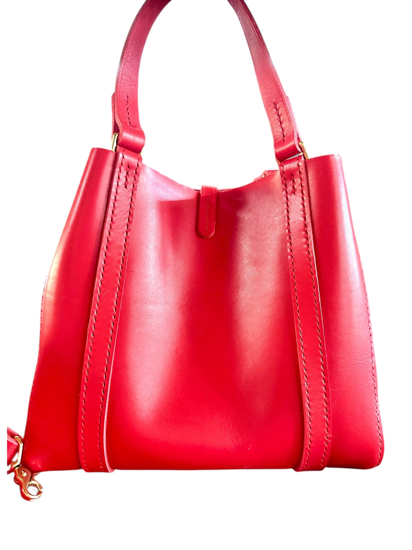 Italian Hot Red Tote Bag with 1" Adjustable Strap, Front Exterior Pocket