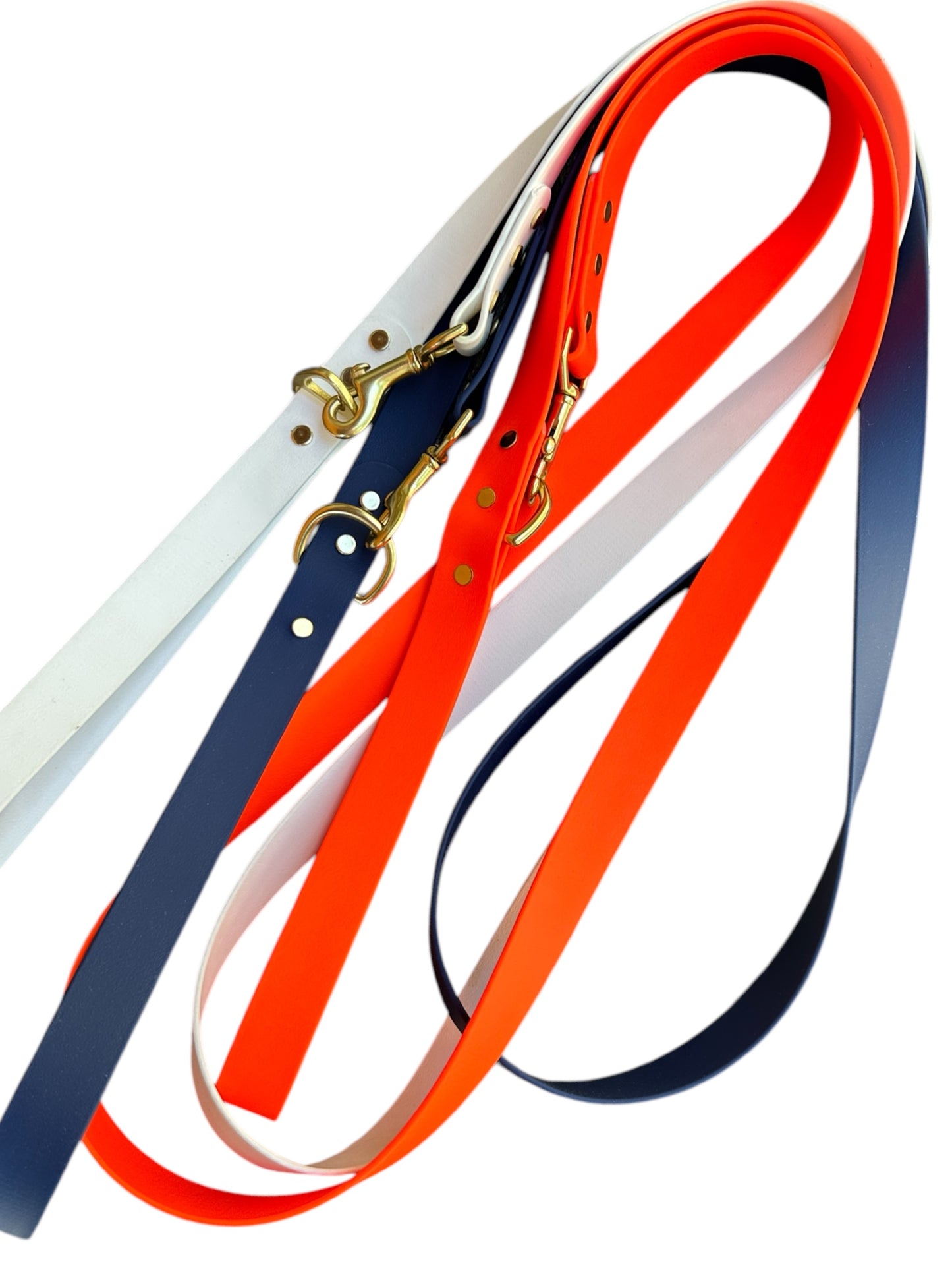 Hunter Orange Waterproof 6' (3 Widths) Leash w/Solid Brass Swivel Bolt Snap and D-ring, Odorproof, Easy to Clean, Practical Lead For Active Adventure Loving Dogs