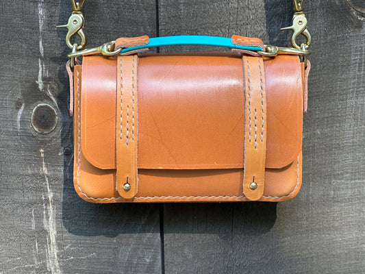 London Tan Mini  Messenger Bag/Tote for Cell Phone or Wallet, Imported Sedgwick English Bridle Leather, All Hand-stitched, London Tan.