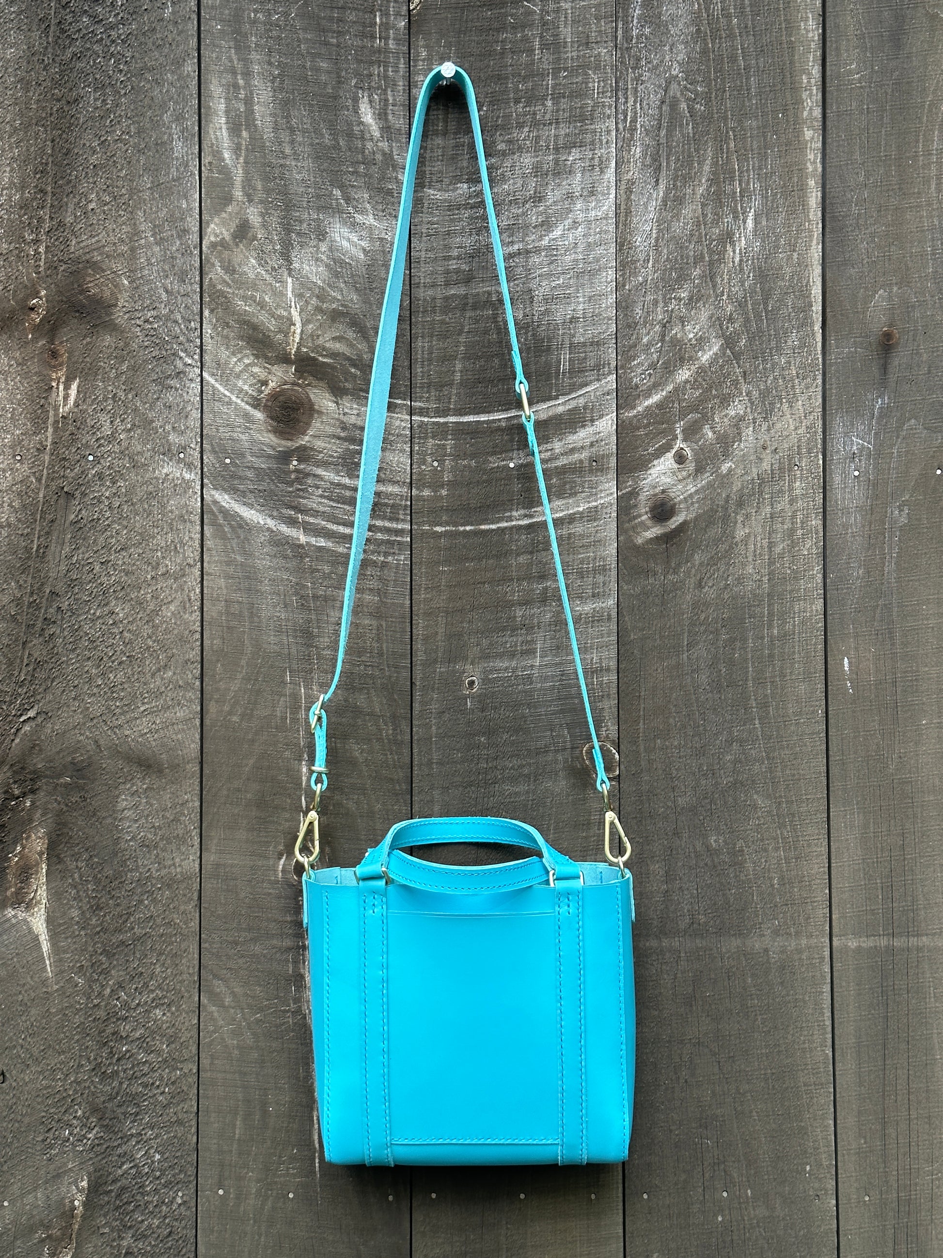 Italian Turquoise Small Tote w/Handles and Adjustable Shoulder/Crossbody Strap Solid Brass Hardware New! 2023 Summer Collection