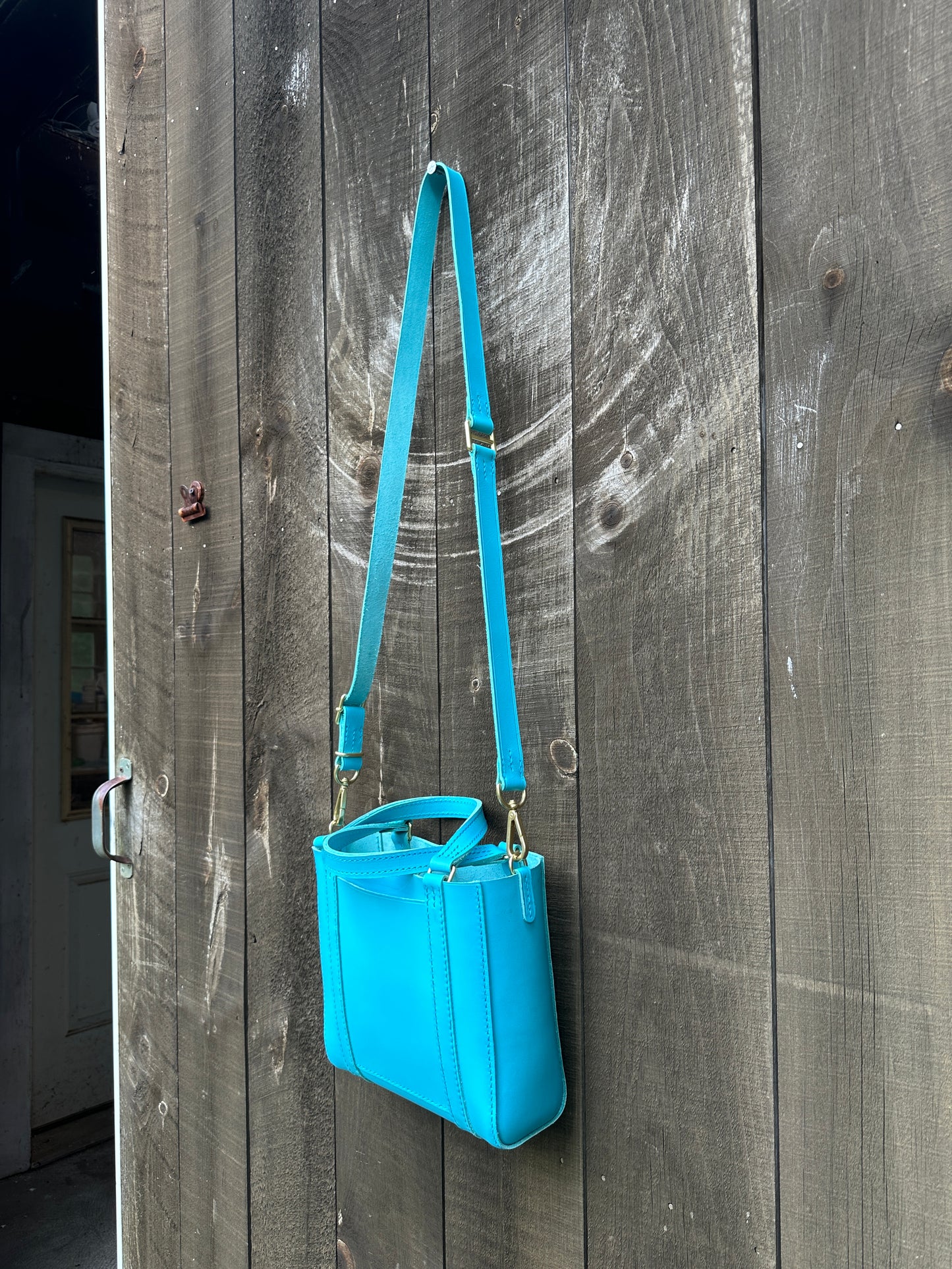 Italian Turquoise Small Tote w/Handles and Adjustable Shoulder/Crossbody Strap Solid Brass Hardware NEW! 2023 Summer Collection