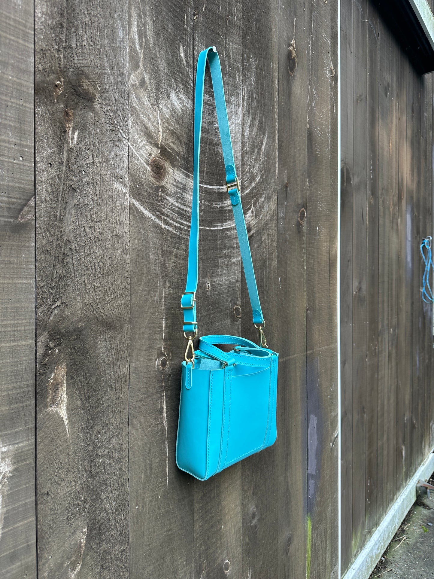 Italian Turquoise Small Tote w/Handles and Adjustable Shoulder/Crossbody Strap Solid Brass Hardware NEW! 2023 Summer Collection