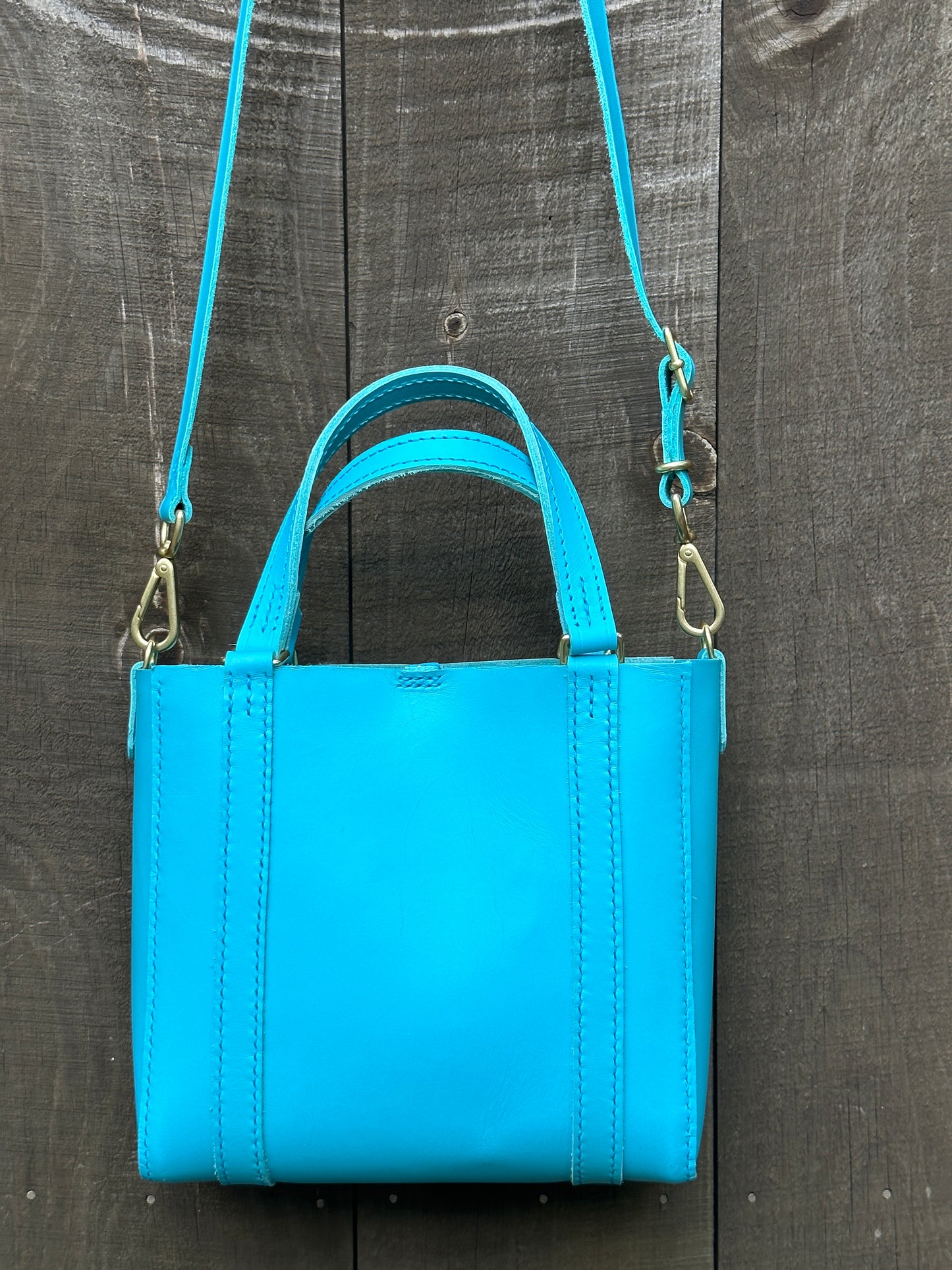 Italian Turquoise Small Tote w/Handles and Adjustable Shoulder/Crossbody Strap Solid Brass Hardware NEW! 2023 Summer Collection