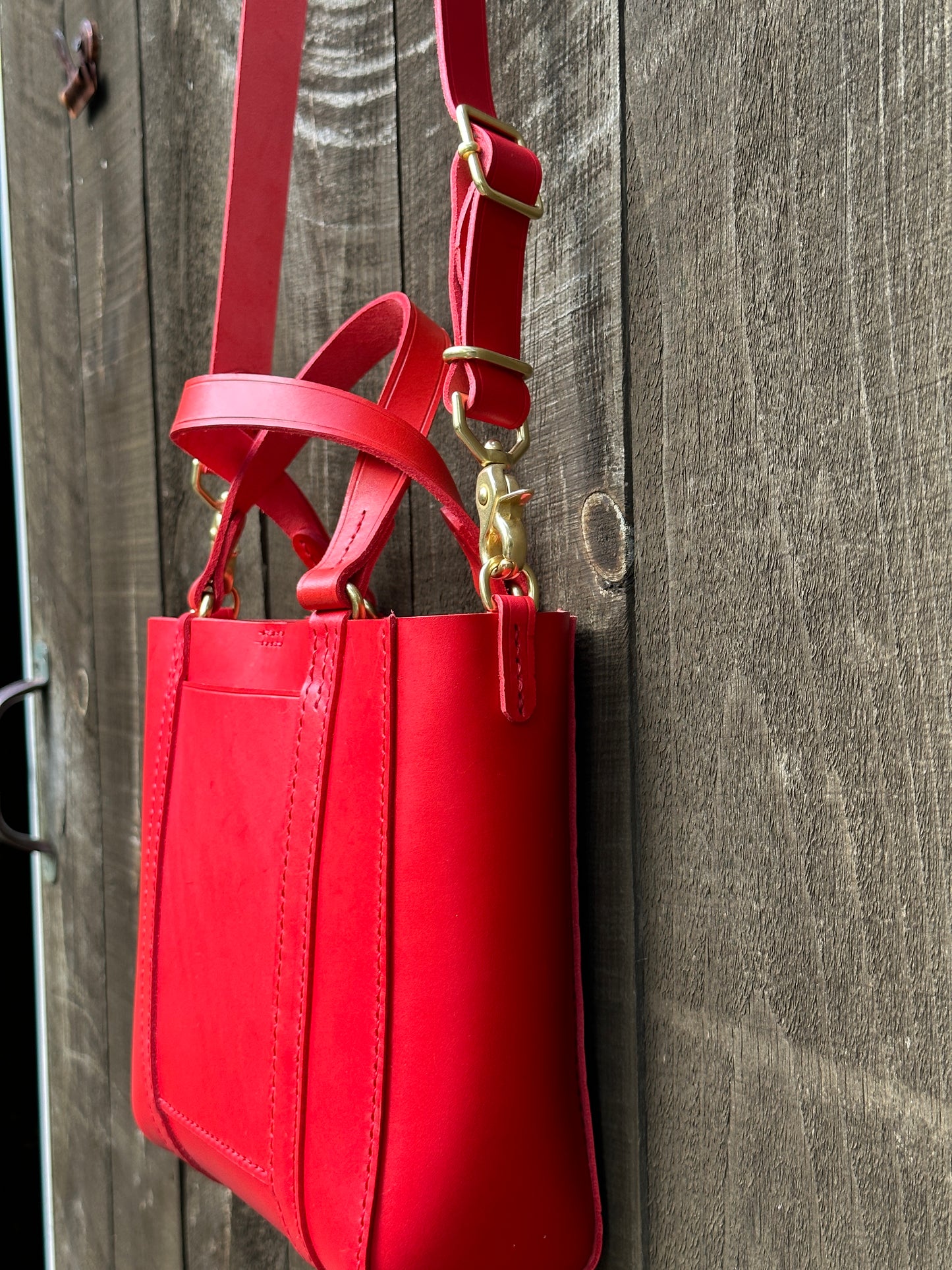 Italian Hot Red Tote Bag with 1.25" Adjustable Strap, Front Exterior Pocket