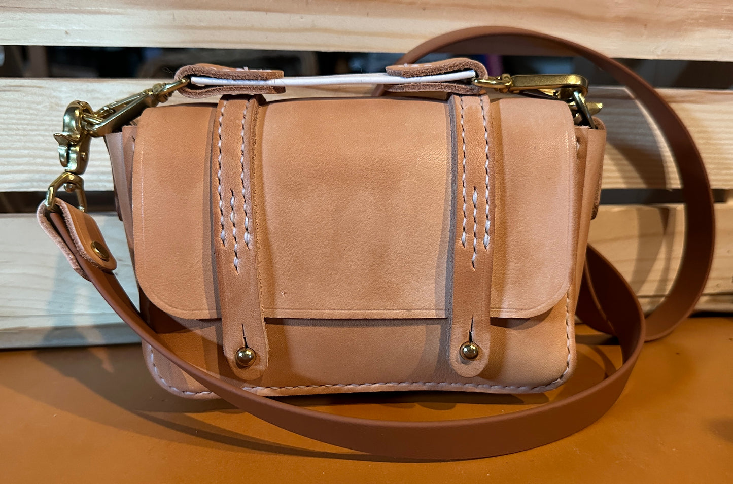 Chunky All Natural Mini Messenger Bag w/Leather and Biothane Saddle Strap & Crossbody Strap