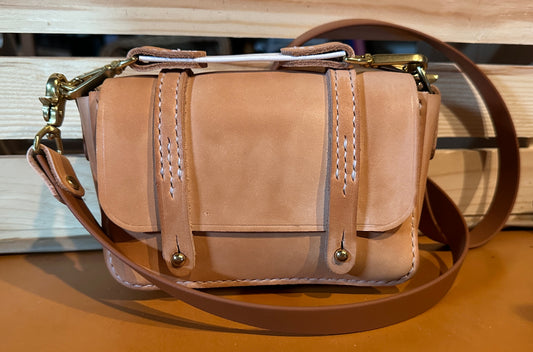 Chunky All Natural Mini Messenger Bag w/Leather and Biothane Saddle Strap & Crossbody Strap