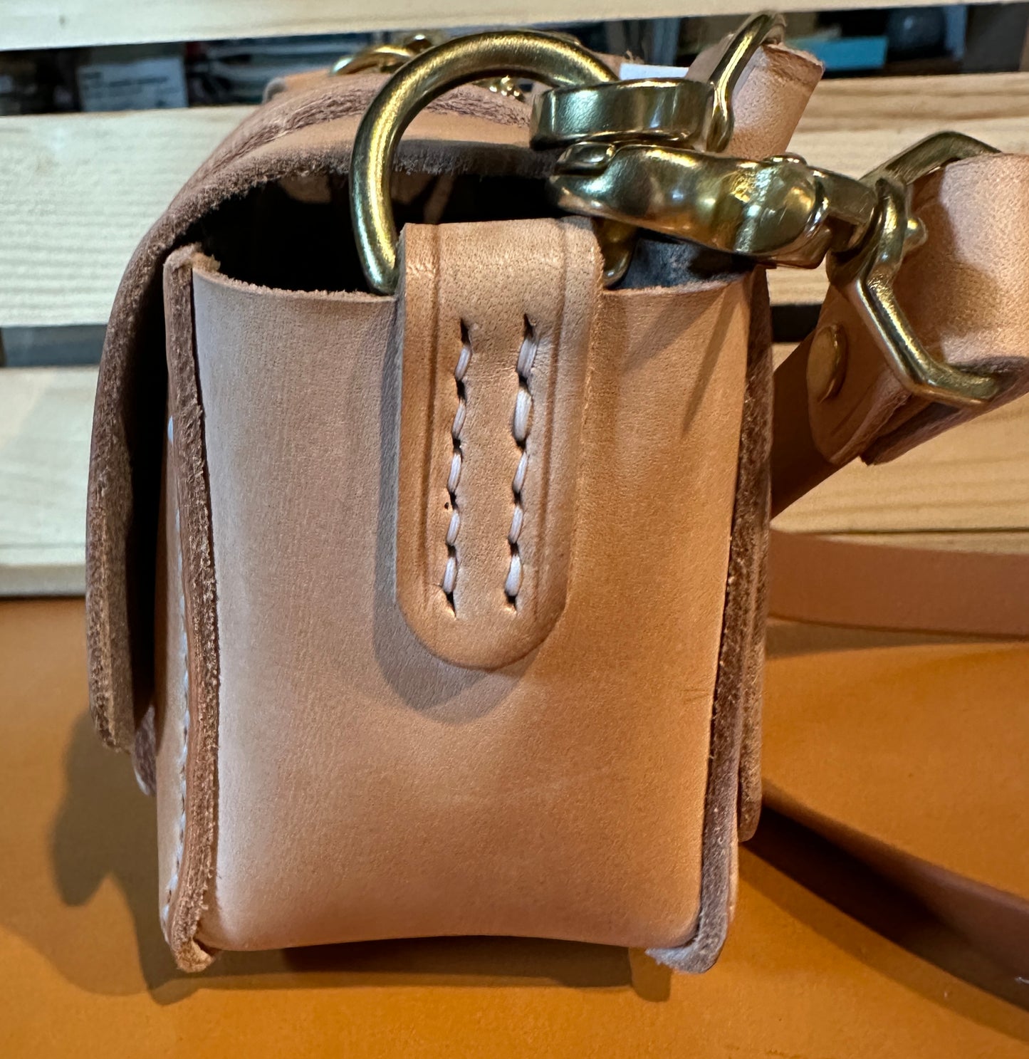 Chunky All Natural Mini Messenger Bag w/Leather and Biothane Saddle Strap & Crossbody Strap