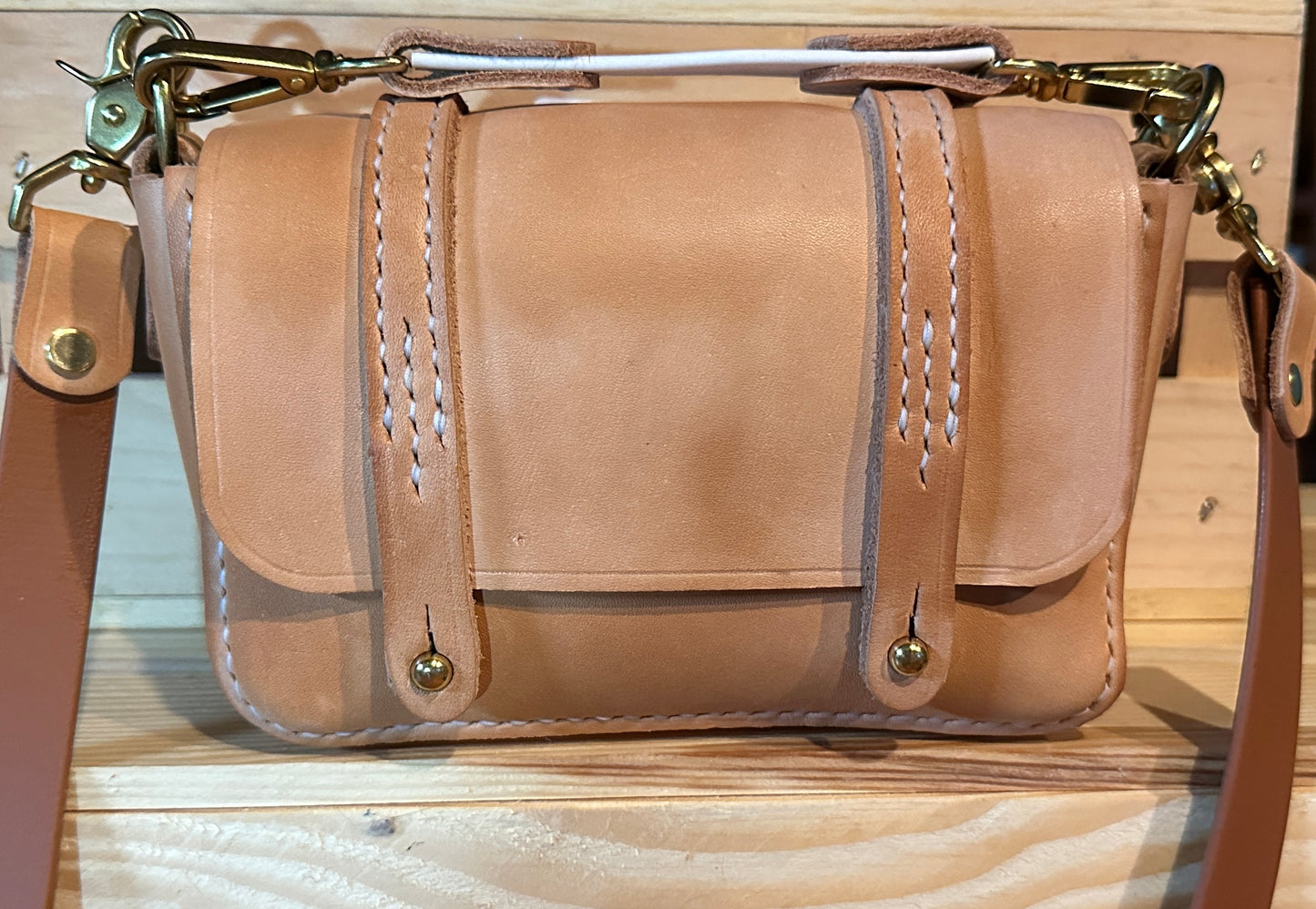 Chunky All Natural Mini Messenger Bag w/Leather and Biothane Saddle Strap & Crossbody Strap