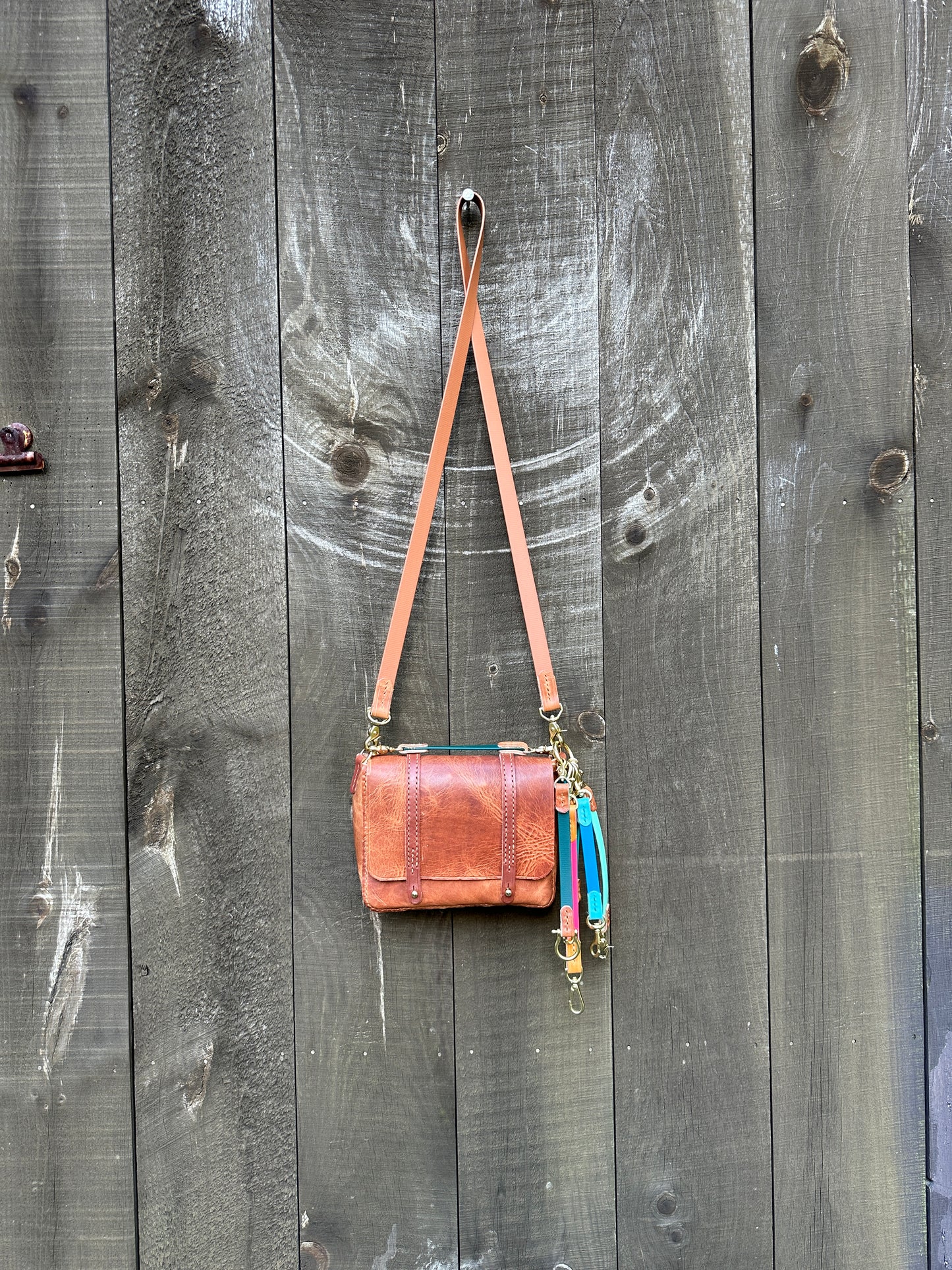 Horween Baja Messenger Bag W/Leather & Biothane Saddle Strap, Crossbody Strap, Interior Pocket, Handmade, Handstitched Italian Straps