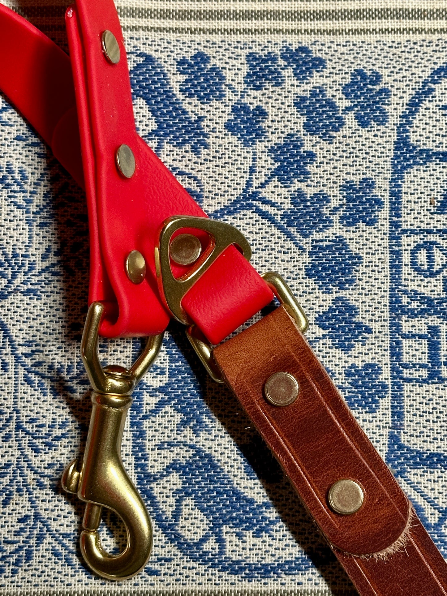 Two Tone Soft Heavy Olde English Leather and Biothane Leash, Evergreen, Red, or Black - a Rich. Good Looking Combination Lead