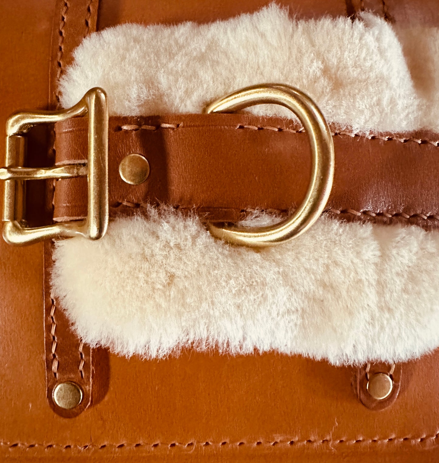 Italian Leather and Shearling Cuff Collar, Extra Wide, 1" +, Biscuit and Cozy Creamy Shearling