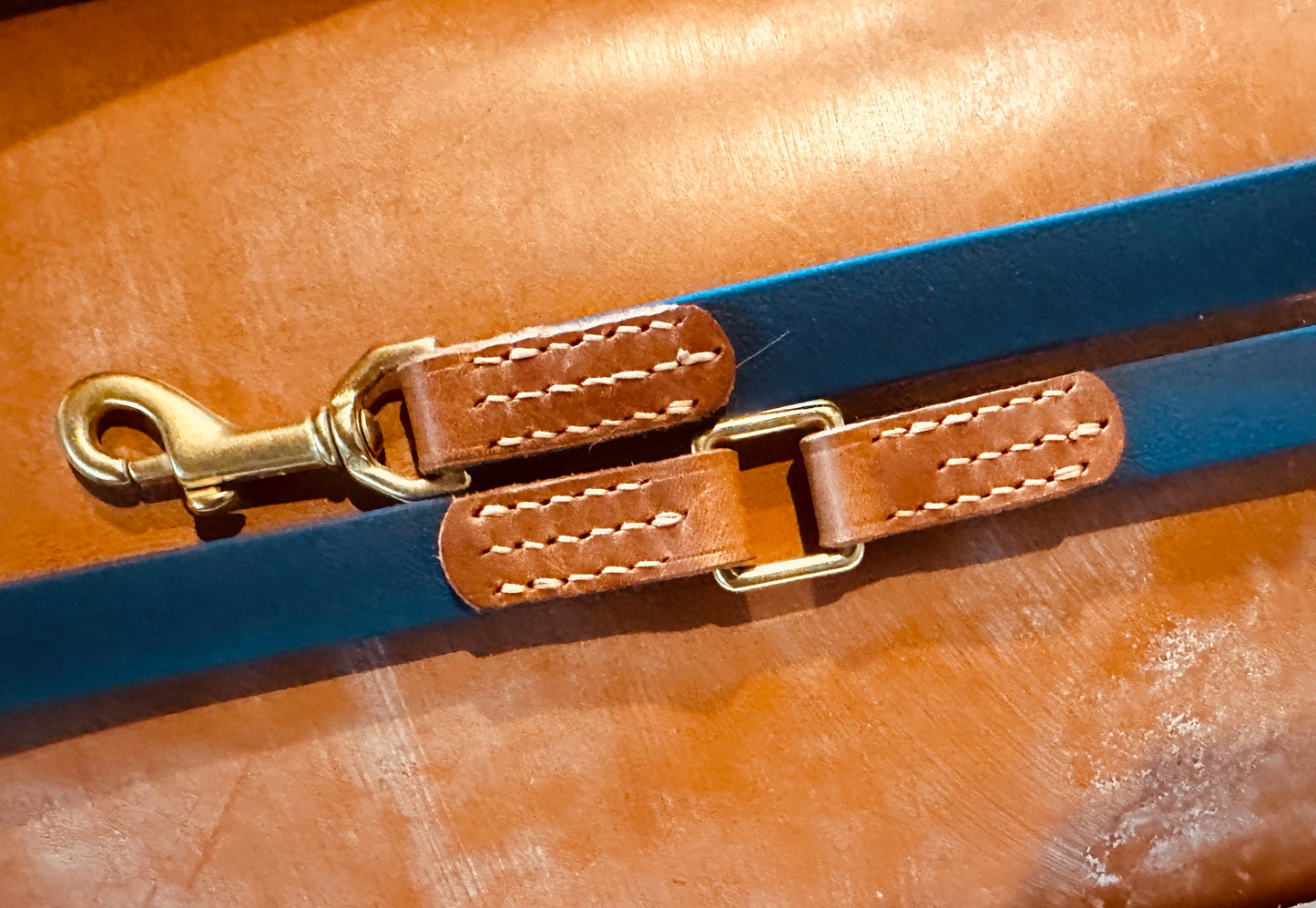 Two Tone Collar and Leash Set, Leather and Biothane, Chestnut and Navy Dog Collar and Leash Set