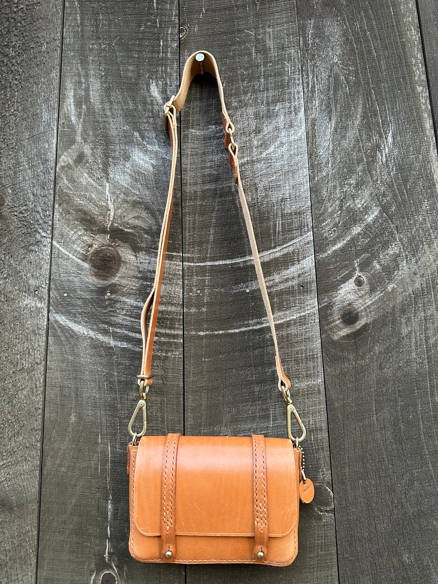 Tan Mini Messenger Bag, Italian Tan Bag, Tan Leather Messenger Bag, Handstitched Leather Bag, Heavy Leather Bag, Saddle Stitched Bag