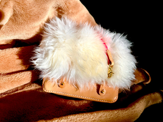 Chalet Aprés Ski Tote, Furry, All Natural, Snow White Sheepskin, Leather and Sheepskin Bag