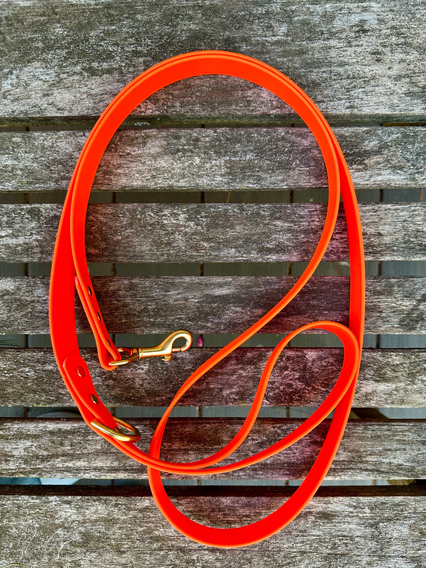 Hunter Orange Waterproof 6' (3 Widths) Leash w/Solid Brass Swivel Bolt Snap and D-ring, Odorproof, Easy to Clean, Practical Lead For Active Adventure Loving Dogs