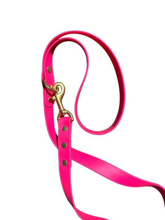 Fuschia Waterproof 6' (3 Widths) Leash w/Solid Brass Swivel Bolt Snap and D-ring, Odorproof, Easy to Clean, Easy to Spot Your Dog! Practical Lead For Active Adventure Loving Dogs