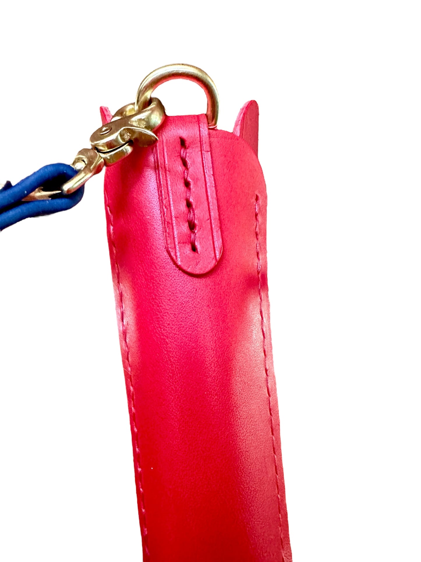 Heavy Italian Bright Red Leather Mini iPhone Tote w/Colorful Biothane Crossbody Strap Shiny Solid Brass Handstitched Cell Phone Sleeve Elegant Sporty