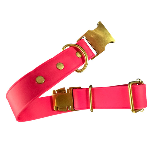 Waterproof Lightweight 1" Adjustable Biothane Dog Collar w/Solid Brass Quick Release Buckle Beautiful Bright Colors Soft Strong and Flexible