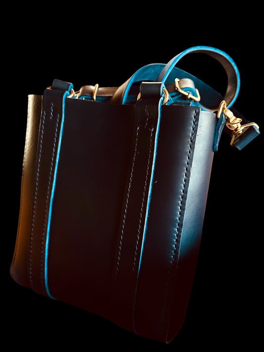 Elegant Navy Cavalier Medium Heavy Handstitched Tote w/1" Crossbody Strap