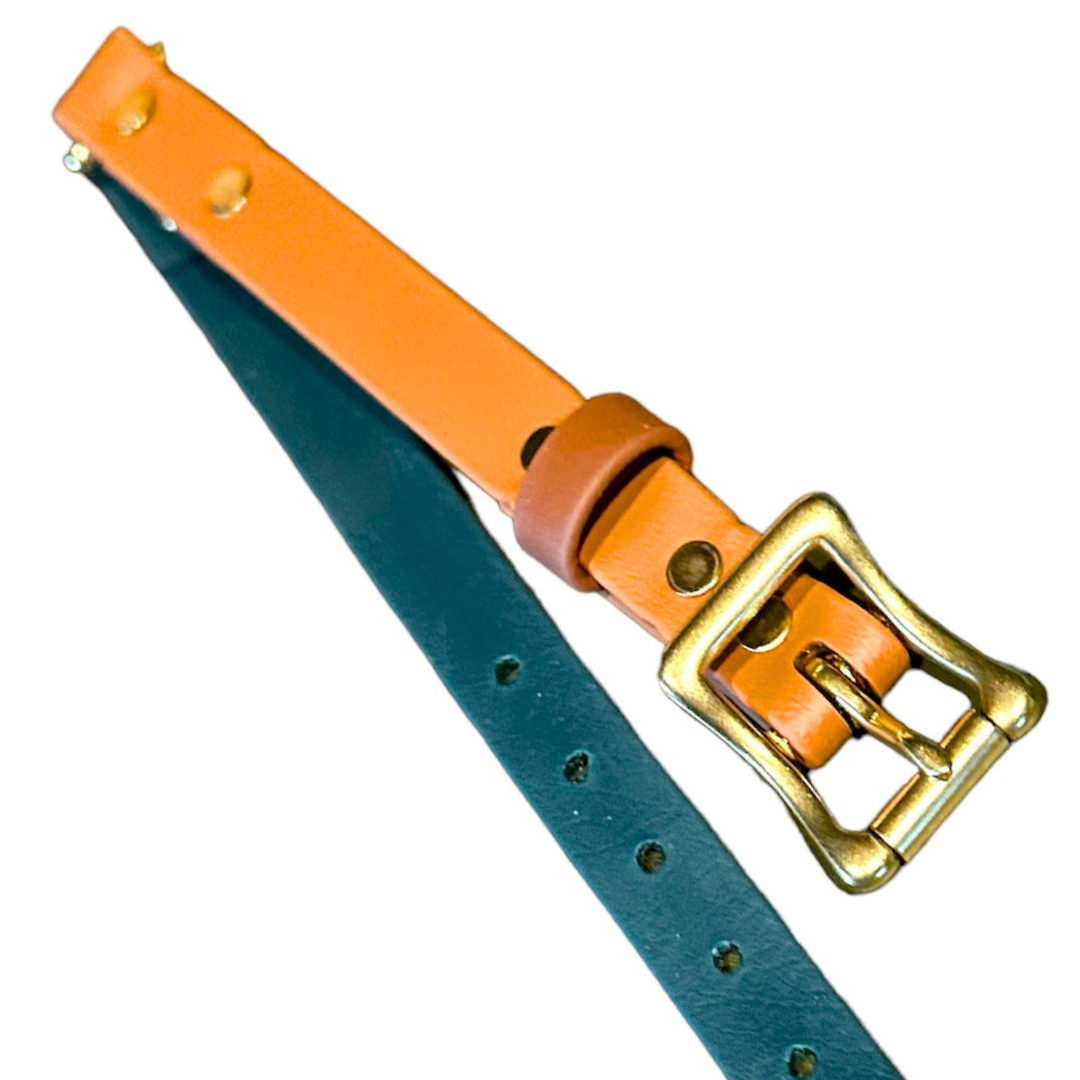 Two-Tone Waterproof Field, Safety or Hunting Collar, Forest Green and Mocha w/Terra Cotta Keeper + Solid Brass Roller Buckle + Square