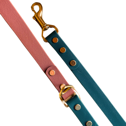 3/4" Two-Tone Waterproof Leash w/Rustproof Heavy Premium Bolt Snap, Mountaineering D-Ring + Loop, Customizable Colors