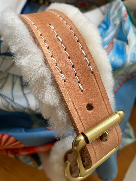 All Natural Leather and Shearling Collar 1" Wide