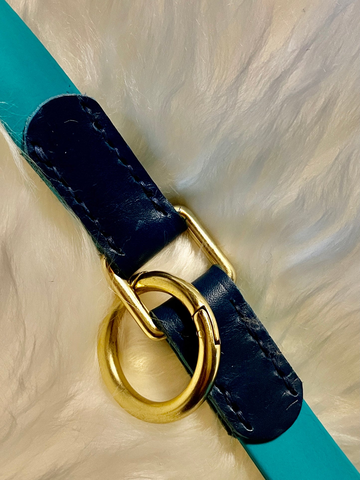 Leather and Biothane Weather Resistant 6' Leash, Two-Tone Blue Italian Leather and Tropical Green Biothane Lead